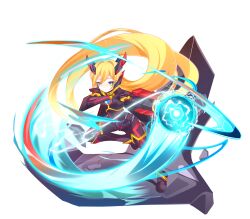  1girl absurdres adapted_costume aizeis alternate_costume arm_cannon armor armored_boots belt biometal blonde_hair body_armor bodysuit boots breasts chest_jewel chrome_raven commission commissioner_upload elf_(mega_man_zx_prequel) energy full_body gauntlets gloves green_eyes highres horns imminent_attack knee_armor long_bangs long_hair mechanical_ears mechanical_horns mega_man_(series) mega_man_zx non-web_source original shoulder_armor small_breasts solo thighs weapon 