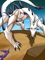  colored_skin dragon dragon_ball dragon_ball_(object) dragon_ball_gt elbow_spikes nickroseflow omega_shenron red_eyes syn_shenron tail white_skin 