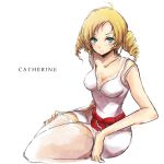  blonde_hair blue_eyes bra breasts catherine catherine_(game) cleavage collarbone dress drill_hair lingerie minidress noneko_croquiss ribbon smile solo thigh-highs thighhighs thighs twintails underwear 