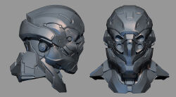  3d combat_helmet commentary dust_514 english_commentary eve_online extra_eyes from_side gallente_federation_(eve_online) grey_background grey_helmet grey_theme helmet medium_dropsuit_(dust_514) multiple_views no_humans portrait profile realistic science_fiction simple_background zbrush_(medium) 