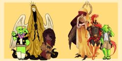  2others 4boys ambiguous_gender armor averythemayo black_wings breastplate cape cargo_pants cloak colored_skin corinthian_helmet d3rlord3 d3rp_lord3 dark-skinned_male dark_skin dreadlocks erenfnatic feathered_wings floral_print green_skin hawaiian_shirt headless helmet highres holding holding_unworn_helmet hood hood_up hooded_cloak knight kytalos martiniway_rr mask monster_boy multiple_boys multiple_others noah_tired own_hands_together pants red_cape sandals searching_for_a_world_that_doesn't_exist shirt short_hair shoulder_armor slime_boy standing steepled_fingers the_king_in_yellow_(searching_for_a_world_that_doesn't_exist) undershirt unworn_headwear unworn_helmet v4vpilled white_shirt white_wings wing_ornament wings yellow_cloak 