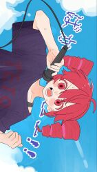  1girl clothes_writing drill_hair highres holding holding_microphone kasane_teto komori_kamome looking_at_viewer microphone open_mouth red_eyes red_hair shirt sideways singing solo t-shirt twin_drills upper_body utau 