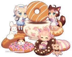  3girls ^_^ ahoge animal_ears antenna_hair aqua_eyes baby_animal bead_bracelet beads blonde_hair bloomers blush bow bracelet brown_hair cat cat_ears cat_tail chibi chibi_only closed_eyes commentary commission cup dav-19 dessert dog doughnut dress eating english_commentary food food_focus frilled_shirt frilled_skirt frills gradient_hair hair_bow hair_ornament hat heart heart_hair_ornament holding holding_food icing jewelry lolita_fashion long_hair low_twintails mini_person minigirl multicolored_hair multiple_girls one_side_up original outline oversized_food oversized_object pink_dress pink_hair pink_shirt puppy rabbit_ears rabbit_girl rabbit_hair_ornament sailor_hat school_uniform serafuku shirt short_hair skirt sprinkles star_(symbol) star_hair_ornament streaked_hair stuffed_animal stuffed_toy sweet_lolita sweets tail teacup teddy_bear transparent_background twintails very_long_hair web_address white_bow white_cat white_outline white_skirt white_streaks yume_kawaii 