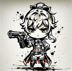 1girl ah_san genshin_impact jean_(genshin_impact) long_hair pistol ponytail serious