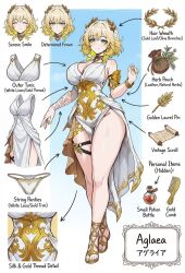 1girl aglaea_(honkai:_star_rail) blonde_hair character_sheet honkai:_star_rail honkai_(series) laurel_crown medium_hair underwear