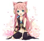  age_regression animal_ears blue_eyes cat_ears cat_tail fang koma_(remi_398) long_hair megurine_luka navel pink_hair skirt solo tail vocaloid young 