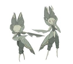  1other :> antennae arthropod_limbs avocado_539 bowing closed_eyes closed_mouth colored_skin full_body furry leaf leavanny looking_at_viewer multiple_views muted_color pokemon pokemon_(creature) red_eyes simple_background solo standing white_background yellow_skin 