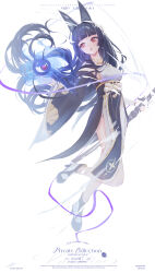  1girl absurdres animal_ear_fluff animal_ears black_dress black_hair commentary_request dress flower fox_ears fox_girl hair_flower hair_ornament highres hnbsgy holding holding_sword holding_weapon hoshimi_miyabi hoshimi_miyabi_(dignified_blossom) japanese_clothes katana long_hair official_alternate_costume open_mouth red_eyes sheath sheathed sword tailless_(zenless_zone_zero) two-tone_dress weapon white_dress white_flower zenless_zone_zero 