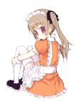  brown_hair long_hair looking_back maid meito_(artist) meito_(maze) original purple_eyes sitting solo thigh-highs thighhighs twintails violet_eyes 