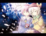  bad_id bell_(artist) blonde_hair bow closed_eyes eyeball hat heart komeiji_koishi komeiji_satori letterboxed multiple_girls petals pink_hair red_eyes short_hair siblings sisters smile third_eye touhou 