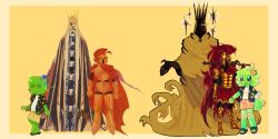  2others 4boys ambiguous_gender armor averythemayo breastplate buandeyazi cape cargo_pants cloak colored_skin corinthian_helmet crown d3rlord3 dreamsfoxx floral_print green_skin hawaiian_shirt highres hood hood_up hooded_cloak jackifiezarts knight monster_boy multiple_boys multiple_others pants red_cape regectium sandals searching_for_a_world_that_doesn't_exist shirt short_hair shoulder_armor skittyful slime_boy spoozly standing the_king_in_yellow undershirt white_shirt yellow_cloak 