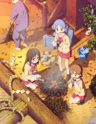  1boy 3girls absurdres aioi_yuuko anime_coloring artist_request bag black_eyes black_hair blue_bag blue_eyes blue_hair blue_pants blue_shirt bonfire book bow bowtie broom brown_eyes brown_hair brown_shoes bucket bucket_of_water cat closed_mouth eating expressionless food from_above glasses highres holding holding_book holding_food jacket kneeling leaf loafers long_hair long_sleeves minakami_mai miniskirt mogura_(nichijou) multiple_girls naganohara_mio nichijou no_nose official_art open_book open_mouth oshou_(nichijou) outdoors pants plaid_clothes plaid_skirt pleated_skirt red_bow red_bowtie red_skirt roasted_sweet_potato rock rope sailor_collar school_bag school_uniform semi-rimless_eyewear serafuku shide shimenawa shirt shoes short_hair short_twintails sideways_glance skirt smoke socks standing sweeping sweet_potato third-party_source tokisadame_school_uniform torii twintails under-rim_eyewear white_sailor_collar white_socks winter_uniform yellow_jacket 
