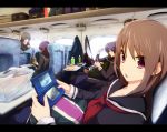  blush brown_hair letterboxed looking_at_viewer nintendo_ds nintendo_dsi original playing_games purple_eyes school_uniform serafuku sitting train train_interior uka_(color_noise) violet_eyes 