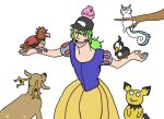  crossdressinging male n_(pokemon) pachirisu pichu pokemon snow_white snow_white_and_the_seven_dwarfs spearow stantler starly trap 