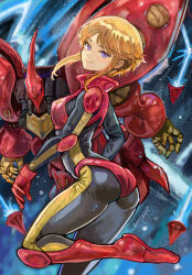 2025 ass beam_cannon commentary_request dated funnels_(gundam) gundam gundam_zz highres looking_back mecha mecha_pilot_suit mobile_suit nebula neo_zeon normal_suit_(gundam) okrdisk2000 orange_hair puru_two qubeley_mk_ii robot science_fiction signature smirk space star_(sky) thrusters violet_eyes zero_gravity 