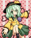  1girl colored green_eyes green_hair hat heart jellylily komeiji_koishi looking_at_viewer open_mouth skirt smile solo touhou 