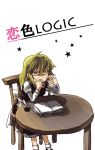  bad_id blonde_hair book braid chair hachi_(8bit_canvas) ink inkwell kirisame_marisa no_hat no_headwear quill sitting solo table touhou yellow_eyes 