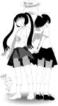  black_hair hand_holding holding_hands monochrome monoe monoko multiple_girls oso oso_(toolate) skirt takofuusen twintails yume_nikki 