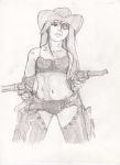  absurdres cow_girl cowgirl eyes gun highres patch traditional_media weapon 