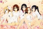  absurdres akiyama_mio all_fours bare_shoulders barefoot black_eyes black_hair blonde_hair blue_eyes brown_eyes brown_hair feet flower hair_flower hair_ornament highres hirasawa_yui k-on! kotobuki_tsumugi leg_hug legs long_hair multiple_girls nakano_azusa nyantype official_art ponytail sezaki_rie short_hair sitting smile tainaka_ritsu very_long_hair wariza 