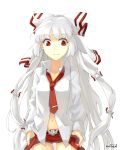  contemporary fujiwara_no_mokou highres long_hair navel necktie nerugal red_eyes solo touhou white_hair 