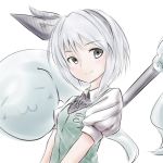  bust ghost green_eyes hairband hitodama konpaku_youmu konpaku_youmu_(ghost) myon nikka nikka_(cryptomeria) short_hair silver_hair simple_background smile solo touhou vest 