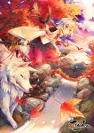  animal_ears detached_sleeves hat inubashiri_momiji kirero leaf red_eyes shield short_hair silver_hair solo sword tail touhou weapon wolf wolf_ears wolf_tail 