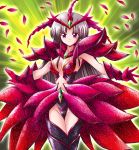  black_rose_dragon breasts bunji center_opening dress duel_monster gloves grey_hair long_hair personification petals purple_eyes red solo violet_eyes yu-gi-oh! yuu-gi-ou yuu-gi-ou_5d&#039;s yuu-gi-ou_5d's 