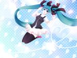  absurdres aqua_hair blue_eyes bracelet hair_ribbons hatsune_miku heart highres long_hair open_mouth polka_dot skirt thigh_highs twintails vocaloid zettai_ryouiki 