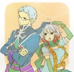  blue_hair crossed_arms glasses gloves heart heart_of_string hubert_ozwell multicolored_hair pascal scarf tales_of_(series) tales_of_graces yellow_eyes 