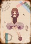 brown_hair flower hair_flower hair_ornament highres jewelry key musical_note nana_mikoto original pendant skirt solo 