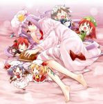  &gt;:) 6+girls :d :o ahoge angry ascot bandaid barefoot bat_wings blonde_hair blue_hair blush_stickers braid chibi china_dress chinese_clothes crescent demon_tail eretto fang feet fetal_position flandre_scarlet hat head_wings hong_meiling izayoi_sakuya knife koakuma long_hair lying maid maid_headdress minigirl multiple_girls open_mouth patchouli_knowledge red_hair remilia_scarlet ribbon short_hair side_ponytail silver_hair sleeping smile star tail tail_ribbon the_embodiment_of_scarlet_devil touhou twin_braids wings 