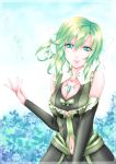  1girl breasts butterfly cleavage colored green_eyes green_hair highres jewelry looking_at_viewer navel necklace original siki_amasa smile solo 