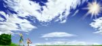  96@jikankure cloud clouds el_cazador_de_la_bruja ellis grass highres multiple_girls nadie outstretched_arms pointing scenery sky smile spread_arms tree 