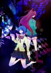  bad_id blue_eyes blue_hair boots casual checkered digital_dissolve from_behind kneeling long_hair mahou_shoujo_madoka_magica miki_sayaka mmco multiple_girls red_hair redhead sakura_kyouko school_uniform short_hair shorts smile spoilers standing tears witch&#039;s_labyrinth witch's_labyrinth 