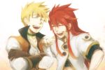  blonde_hair choker gloves guy_cecil long_hair luke_fon_fabre male multiple_boys red_hair redhead smile tales_of_(series) tales_of_the_abyss white_background 