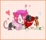   2boys alice_in_wonderland animal_ears badge bangs blonde_hair blush boa boris_airay cat_ears cat_tail catboy chibi closed_eyes crying earrings glomp gloves hair_over_one_eye hair_streak happy hat heart heart_no_kuni_no_alice hold jacket love male mouse_ears mouseboy open_mouth pierce_villiers piercings purple_hair redhead scared sharp_teeth short_hair shorts socks sweat tattoo yaoi  