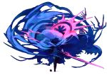  blue_hair cape damascus dark_persona energy_sword food fruit magical_girl mahou_shoujo_madoka_magica miki_sayaka red_eyes sword weapon 