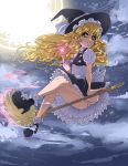  blonde_hair britbearboy broom broom_riding cloud clouds flying frown full_moon hat highres kirisame_marisa long_hair moon night panties pantyshot pantyshot_(sitting) pantyshot_sitting pink_panties sidesaddle sitting sky solo touhou underwear witch witch_hat yellow_eyes 