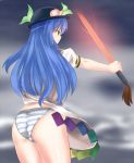  blue_hair cube_(circussion) hat hinanawi_tenshi panties red_eyes solo sword sword_of_hisou touhou underwear weapon 