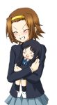  blood brown_hair chibi closed_eyes eyes_closed grin hayashiya_zangourou hayashiya_zankurou highres hug k-on! nosebleed school_uniform short_hair smile tainaka_ritsu 