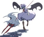  bad_id bat_wings blue_hair boots brown_boots dress hat high_boots knee_boots pink_dress red_eyes remilia_scarlet solo spear_the_gungnir taiga_mahoukan touhou wings 