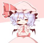  1girl :3 =_= bat_wings blue_hair chibi gaius_(nikoniko2) looking_at_viewer mob_cap remilia_scarlet short_hair solo touhou wings 