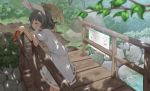  :t animal_ears blurry bridge bunny_ears carrot chewing closed_eyes depth_of_field eating inaba_tewi jewelry necklace niji_sugi pendant shade sign solo touhou tree_shade 
