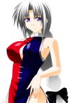  adapted_costume blue_eyes bow braid breasts china_dress chinese_clothes cleavage_cutout dress engo_(aquawatery) hair_bow large_breasts long_hair no_hat no_headwear purple_eyes side_slit silver_hair single_braid smile solo touhou very_long_hair violet_eyes yagokoro_eirin 