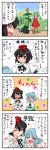  5girls antennae black_hair blue_hair blush cape comic green_hair hat head_bump heterochromia highres kazami_yuuka multiple_girls shameimaru_aya skirt tatara_kogasa tokin_hat touhou translated translation_request wriggle_nightbug youkai yuzuna99 