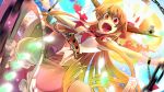  blonde_hair bloomers chain chains dutch_angle horns ibuki_suika long_hair nichi_doriimu open_mouth orange_hair outstretched_arms solo spread_arms teeth touhou 
