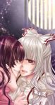  face-to-face face_to_face fujiwara_no_mokou full_moon hoozuki_shia houraisan_kaguya long_hair moon red_eyes silver_hair smile touhou yuri 