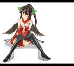  bad_id black_hair black_wings bow christmas gloves hair_bow high_heels highres letterboxed long_hair red_eyes reiuji_utsuho shoes sitting solo steelkonnyaku thigh-highs thighhighs touhou v_arms wings 