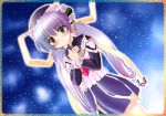  black_hair blue_hair chunpai green_eyes hair_ribbon hands_on_chest hands_on_own_chest hands_to_chest hat hoshino_yumemi long_hair planetarian ribbon robot sky solo star_(sky) starry_sky tug twintails 